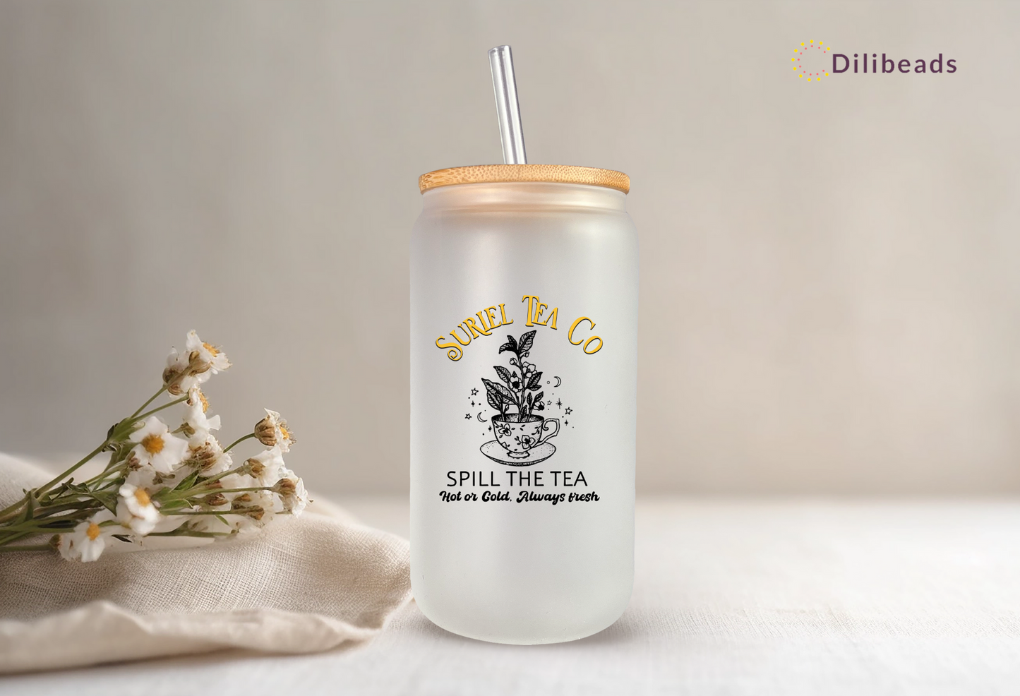 ACOTAR Suriel glass tumbler | ACOTAR glass can | Sarah J Maas Glass tumbler | tea with the Suriel | Suriel Gift | Best Christmas Gift | Glass Drinkware