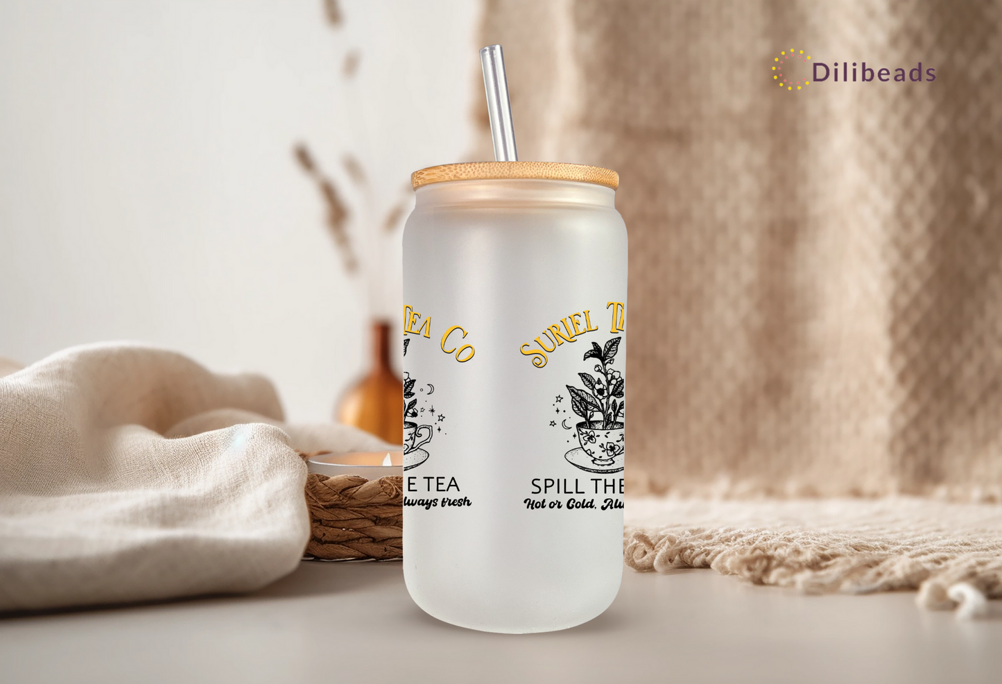 ACOTAR Suriel glass tumbler | ACOTAR glass can | Sarah J Maas Glass tumbler | tea with the Suriel | Suriel Gift | Best Christmas Gift | Glass Drinkware