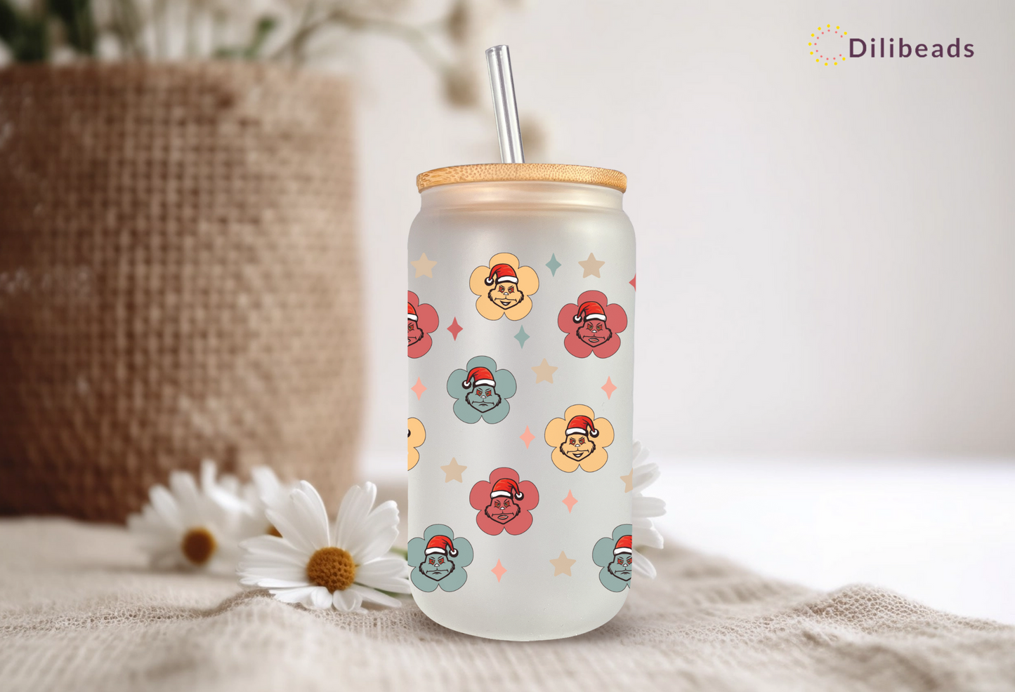 Cute Grinch Tumbler, Grinch Glass Can, Grinchy Christmas, Christmas Coffee cup