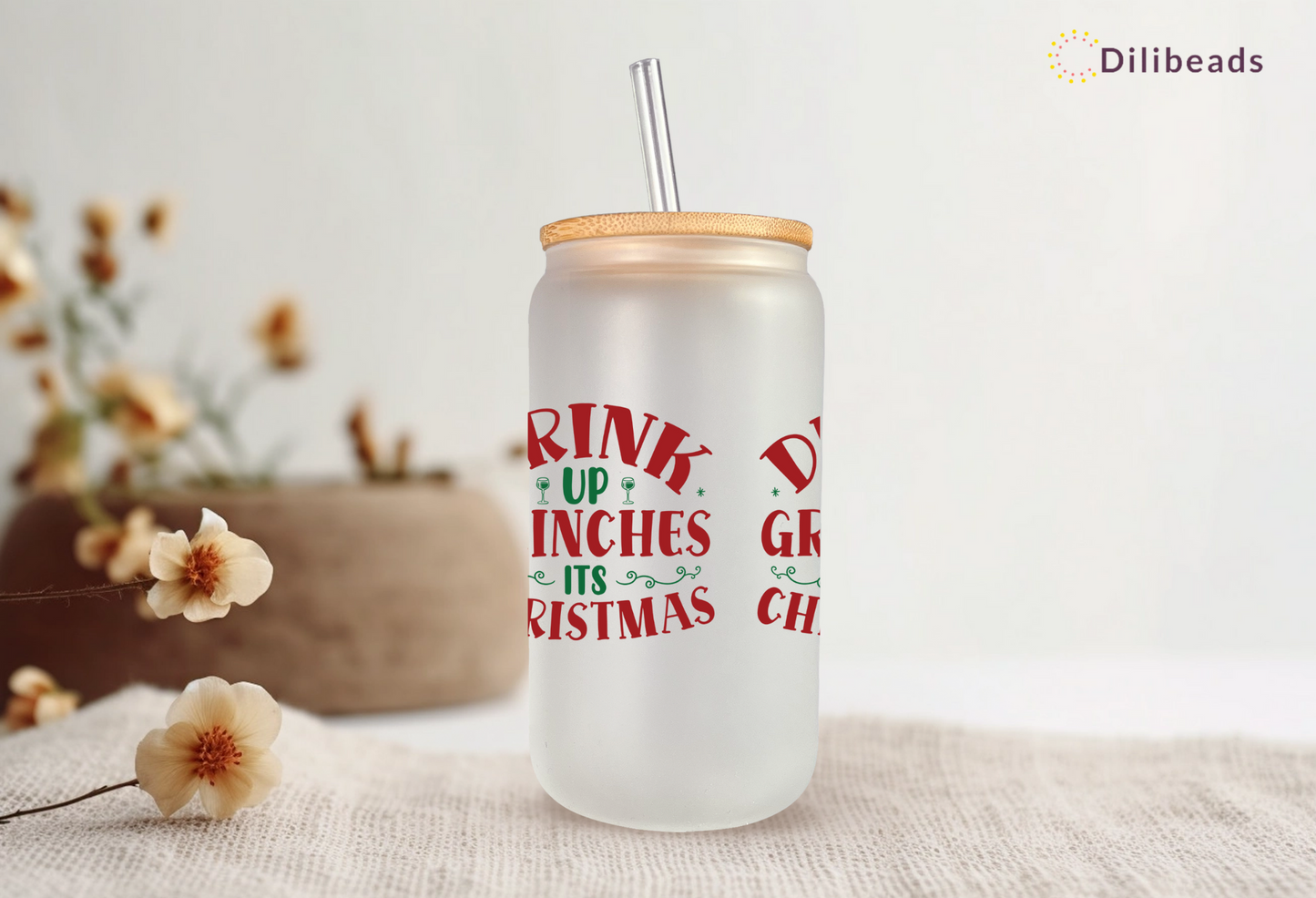 Christmas Glass Tumbler - Drink Up Grinches - Festive Holiday Drinkware - Unique Christmas Gift - Customizable Personalized Glass