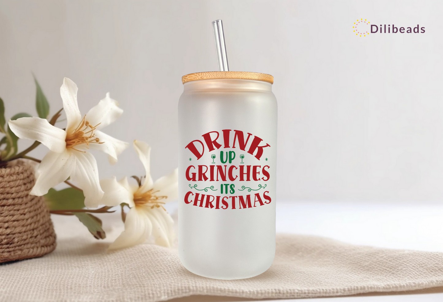 Christmas Glass Tumbler - Drink Up Grinches - Festive Holiday Drinkware - Unique Christmas Gift - Customizable Personalized Glass