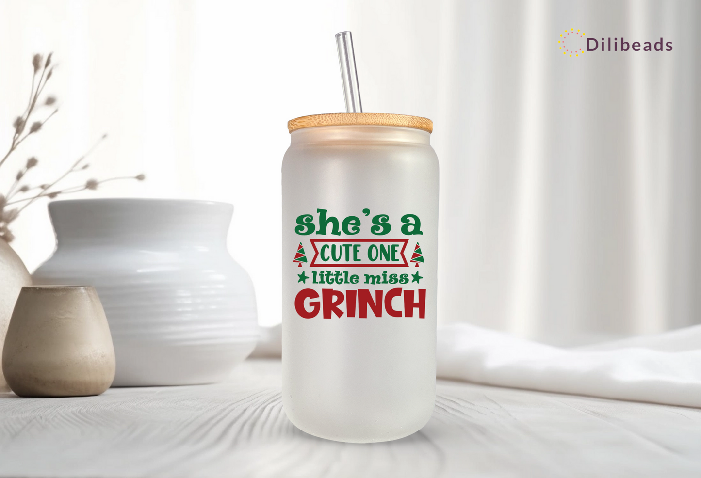 16oz Whimsical Grinch Glass Tumbler | Unique Grinchy Gift | Christmas Beverage Holder | Christmas Gift