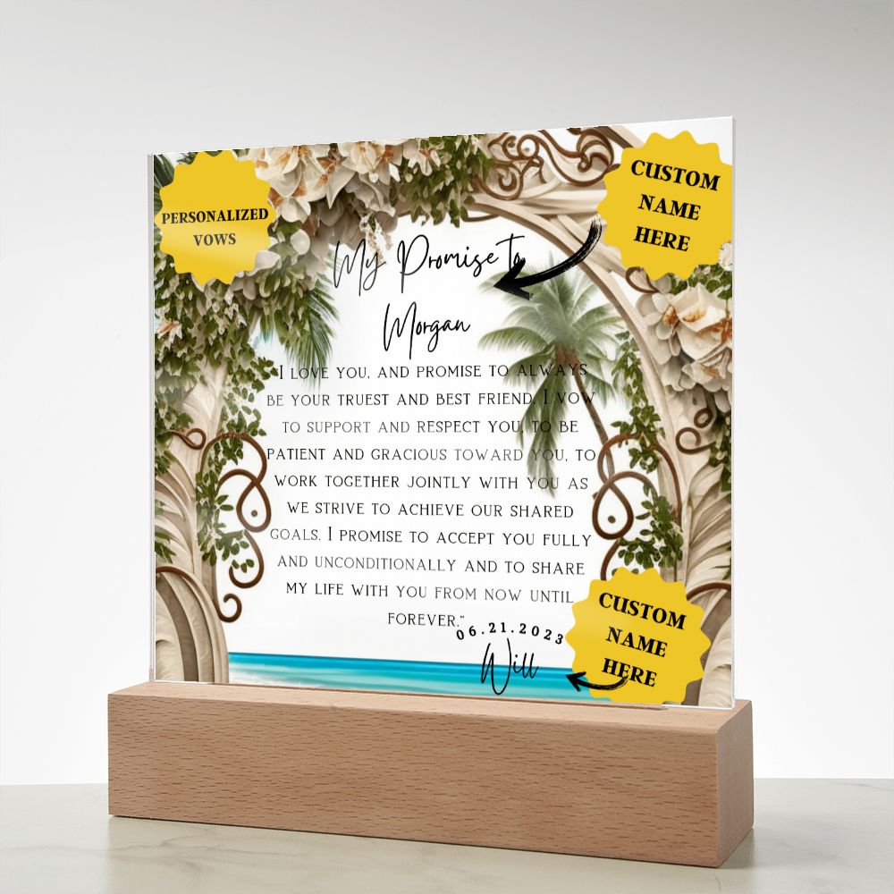 6th anniversary gift for him | A Lasting Promise: Personalized Acrylic Wedding Vows Display