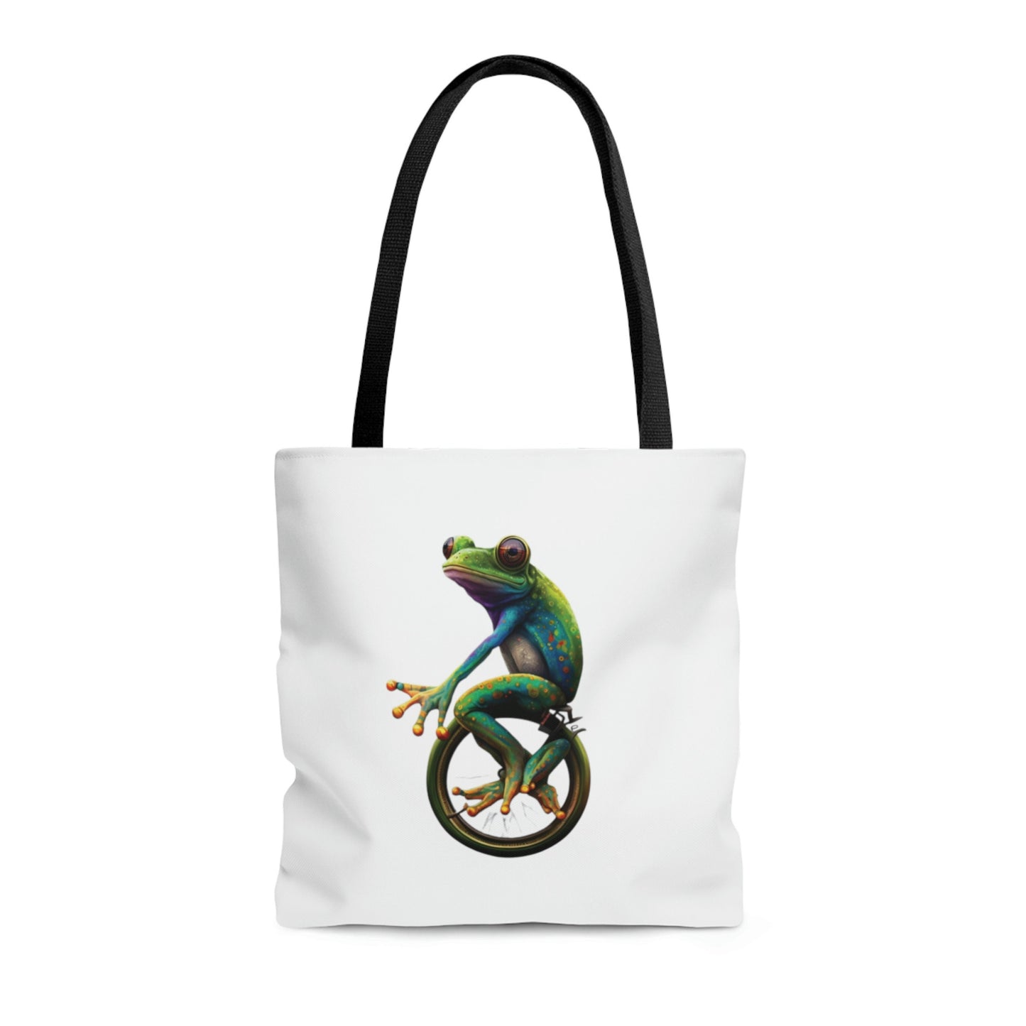 Reusable Shopping Bag Featuring a Charming Frog Riding a Bicycle