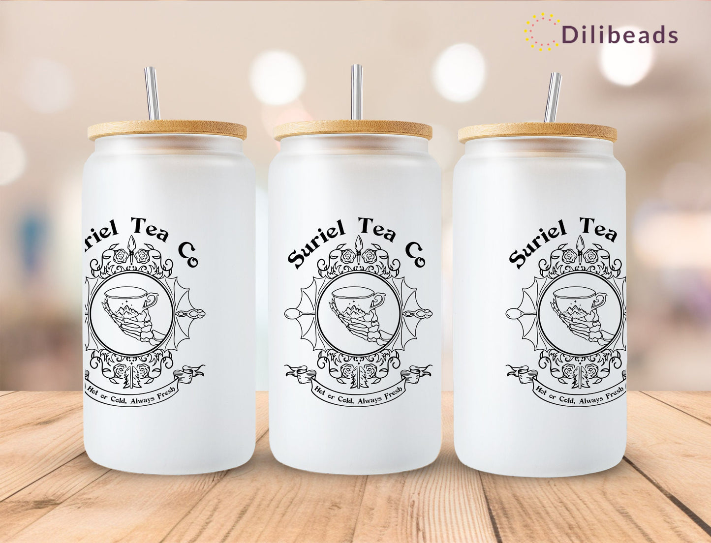 Suriel Tea Tumbler | 16 oz Glass Drinkware | ACOTAR Fans Gift | Sarah J. Maas Fan Gift | Valaries Suriel Tea Co | Hot and Cold Beverage Cup