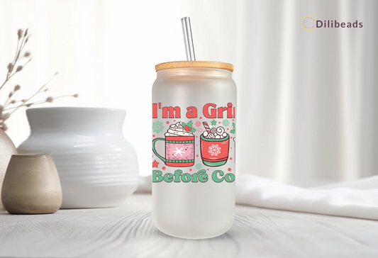 I am a Grinch Tumbler | Grinchy Gift | Grinch Glass Tumbler | Grinch Drinkware | Grinch Christmas Gift