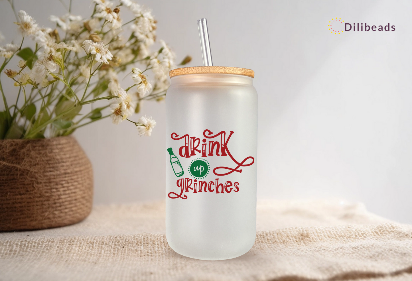 Drink up Grinches Glass Tumbler - Festive Christmas Gift - Holiday Drinkware - Funny Quote - 16oz Christmas Tumbler - Gift for Friends and Family