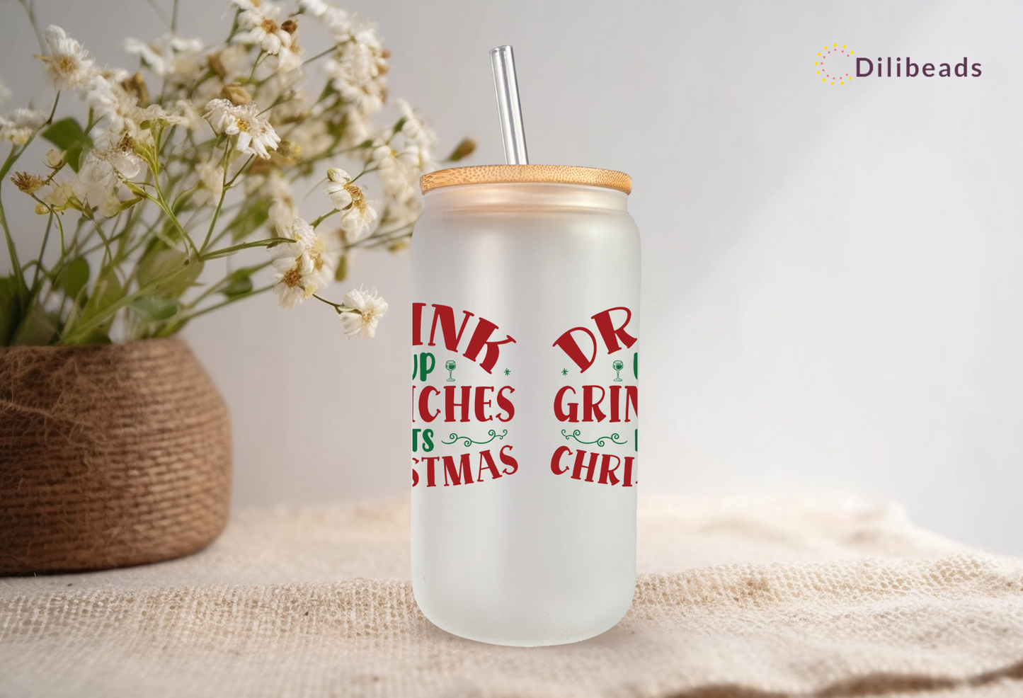 Christmas Glass Tumbler - Drink Up Grinches - Festive Holiday Drinkware - Unique Christmas Gift - Customizable Personalized Glass