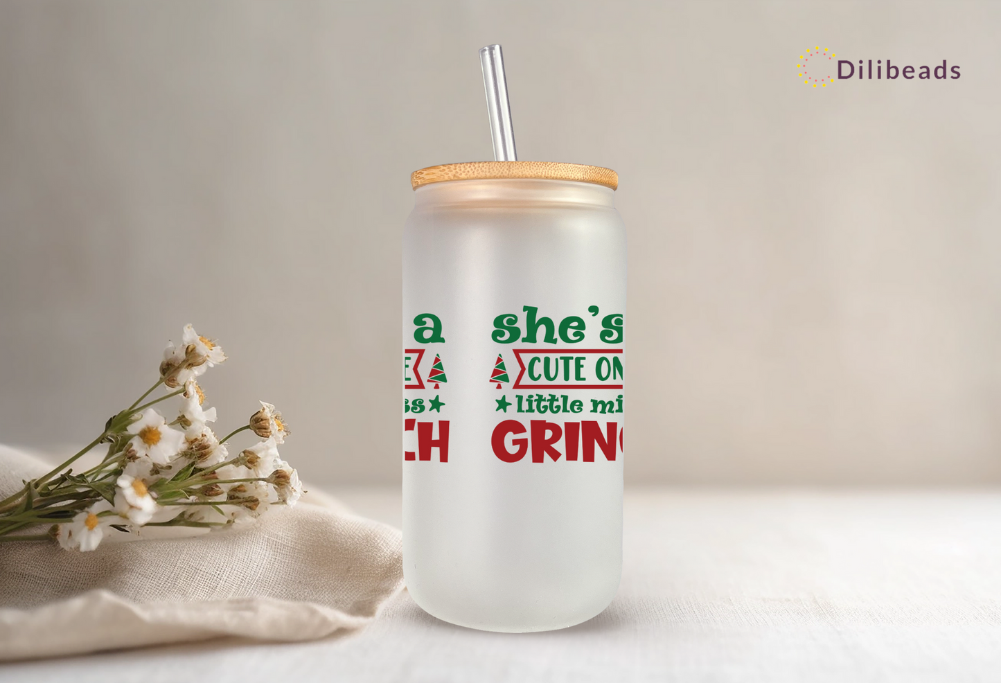 16oz Whimsical Grinch Glass Tumbler | Unique Grinchy Gift |  Christmas Beverage Holder | Christmas Gift