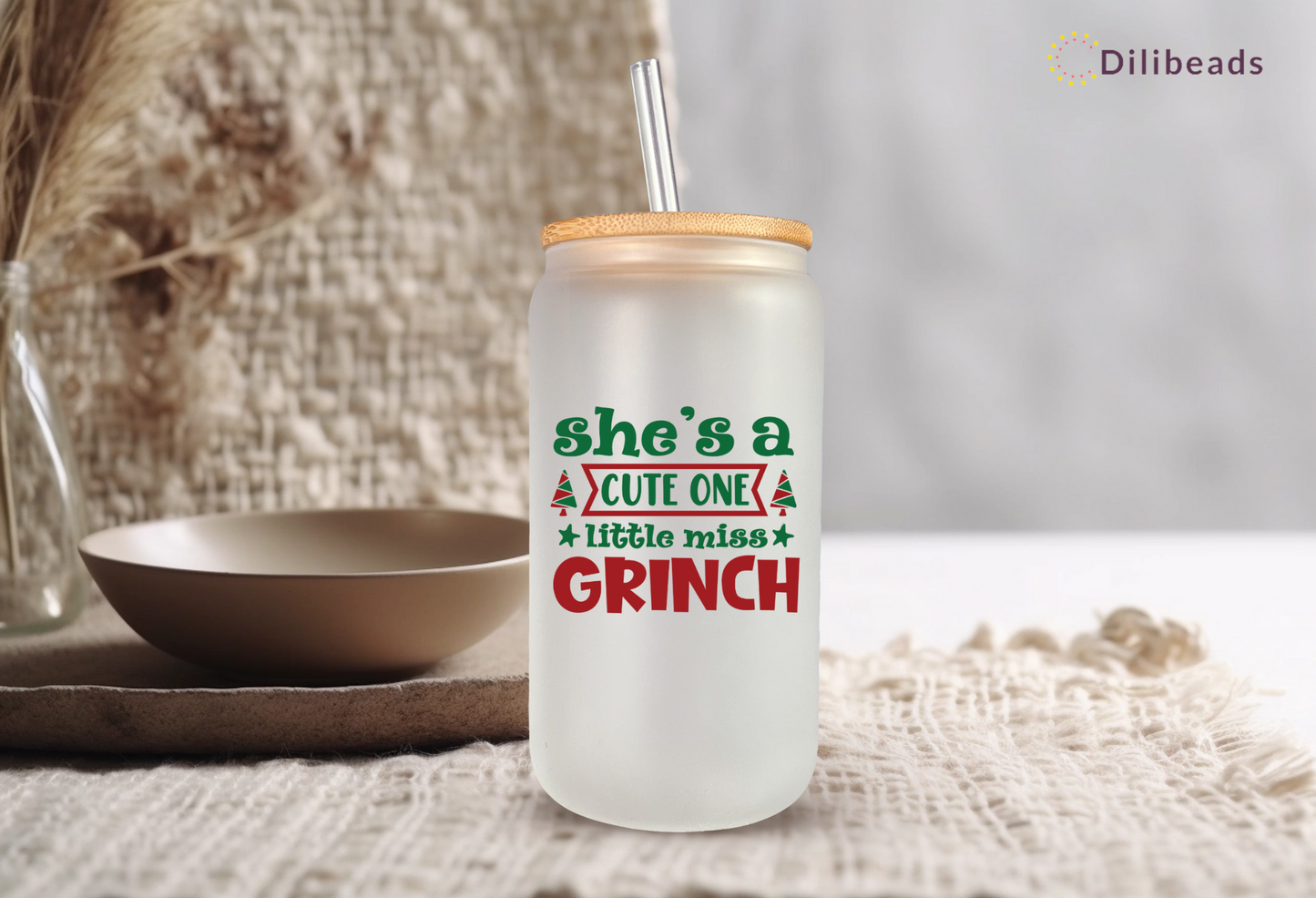 16oz Whimsical Grinch Glass Tumbler | Unique Grinchy Gift |  Christmas Beverage Holder | Christmas Gift