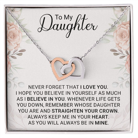 To My Daughter - Interlocking Hearts Necklace Gift Form Dad or Mom Jewelry - dilibeads