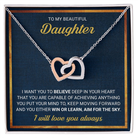 To My Beautiful Daughter - Interlocking Hearts Necklace Gift Jewelry - dilibeads