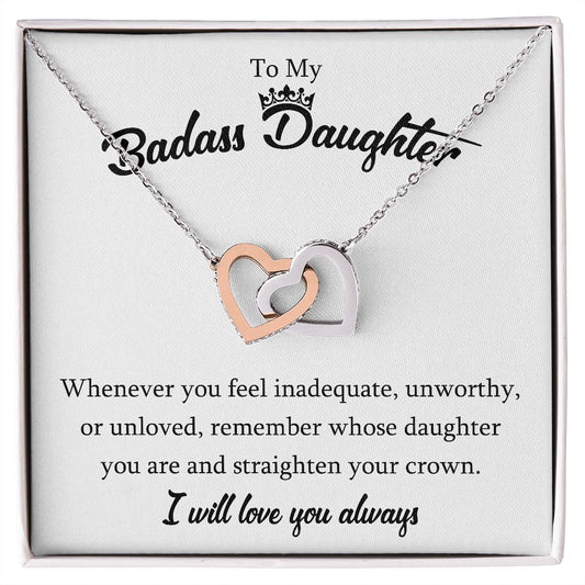 To My Badass Daughter - I Will Love You Always - Interlocking Hearts Necklace Jewelry - dilibeads