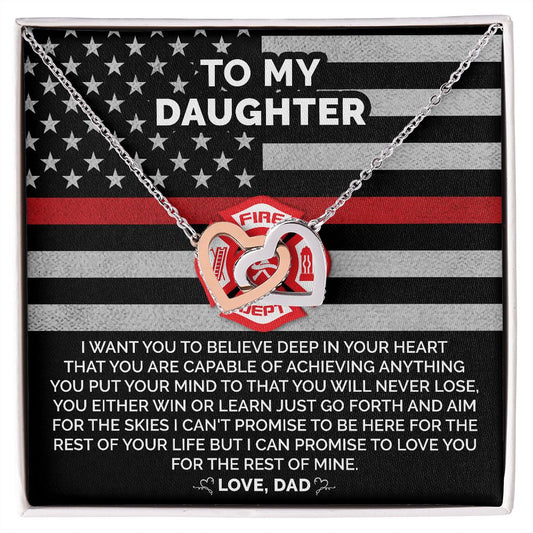 To My Daughter - Interlocking Hearts Necklace Gift From Firefighter Dad Jewelry - dilibeads