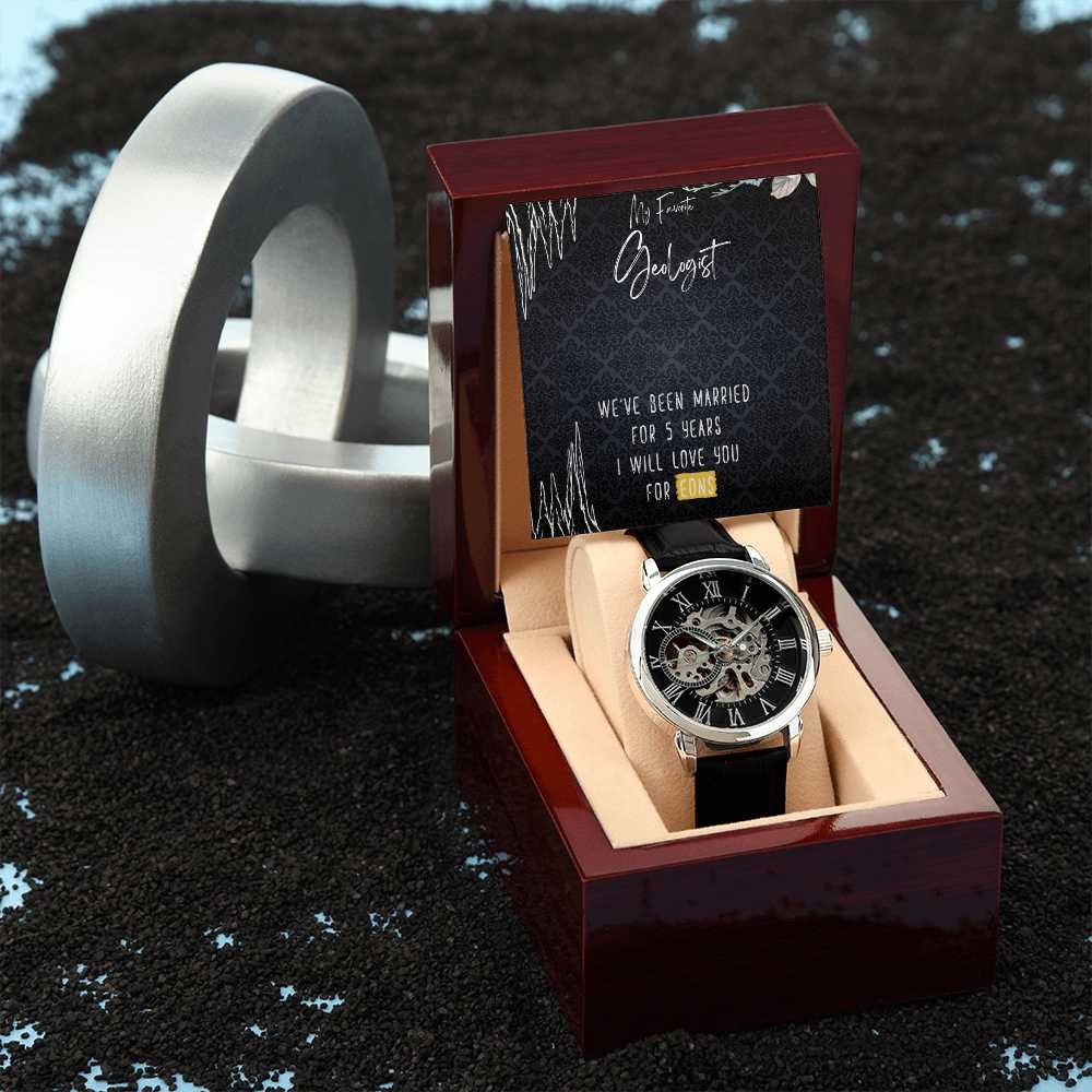 Geologist Gift, 5 Year Anniversary Gift for Him, Geologist Engrave Watch Gift, Best Geology Gifts, Men's Watch, Geology Lovers Gift