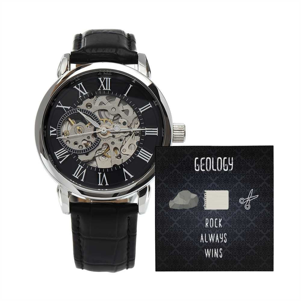 Geologist Gifts, 1st Anniversary Gift for Geology Lover, Rock Always Wins, 10 Years Married Gift, Skeleton Watch, Men's Gift, Gift for Him