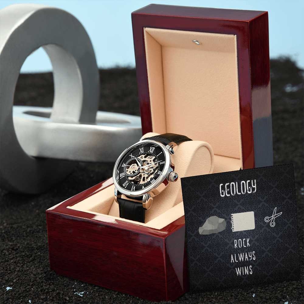 Geologist Gifts, 1st Anniversary Gift for Geology Lover, Rock Always Wins, 10 Years Married Gift, Skeleton Watch, Men's Gift, Gift for Him