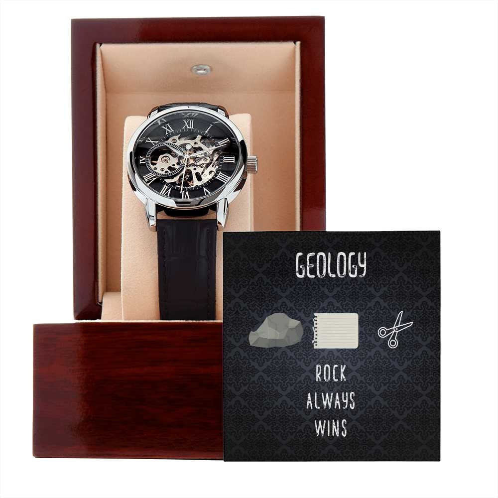 Geologist Gifts, 1st Anniversary Gift for Geology Lover, Rock Always Wins, 10 Years Married Gift, Skeleton Watch, Men's Gift, Gift for Him