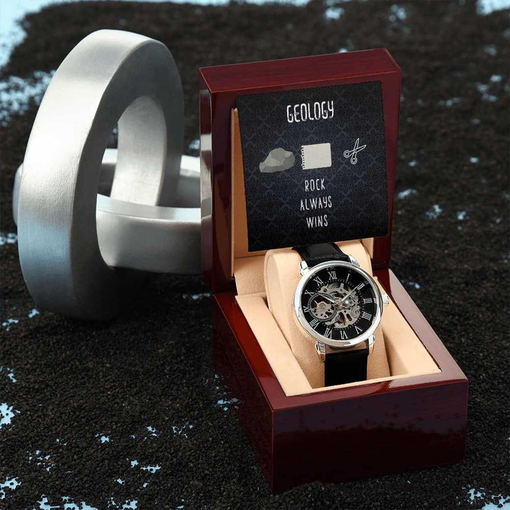 Geologist Gifts, 1st Anniversary Gift for Geology Lover, Rock Always Wins, 10 Years Married Gift, Skeleton Watch, Men's Gift, Gift for Him