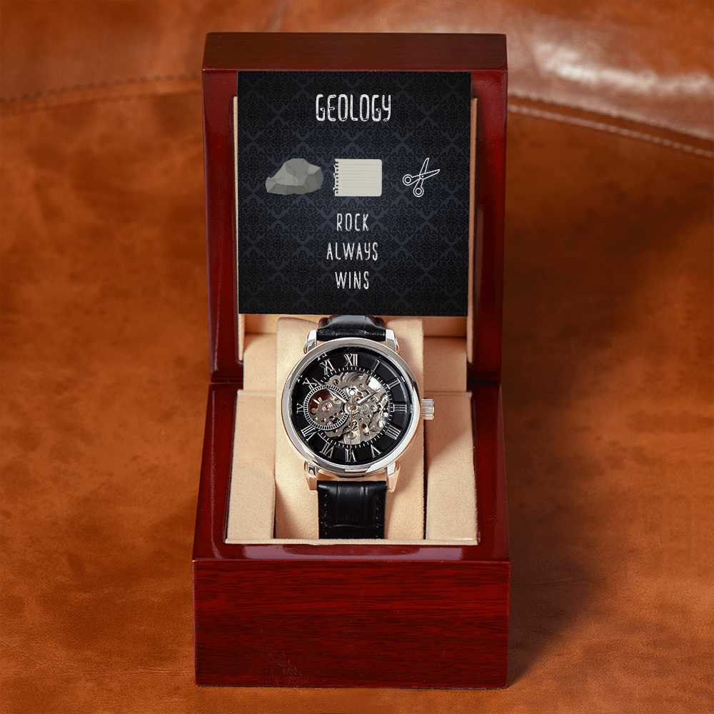 Geologist Gifts, 1st Anniversary Gift for Geology Lover, Rock Always Wins, 10 Years Married Gift, Skeleton Watch, Men's Gift, Gift for Him