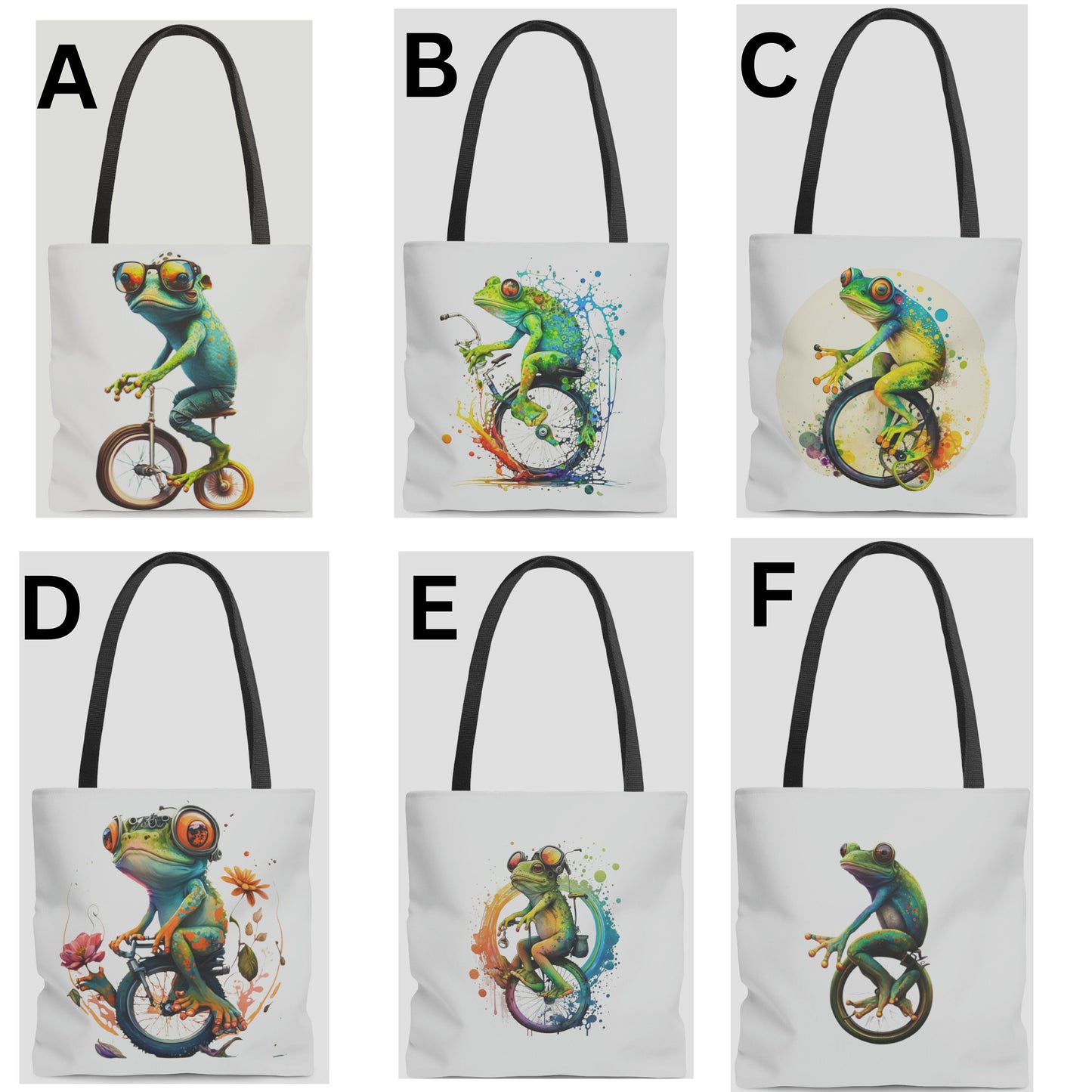 Reusable Shopping Bag Featuring a Charming Frog Riding a Bicycle