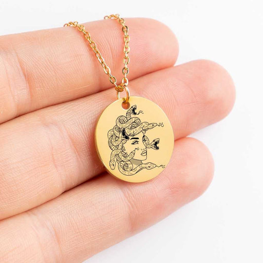 Medusa Mythology Necklace | Greek Gods Jewelry | Greek Mythology Necklace | Medusa Coin Pendant | Boho Medallion Charm, Persephone necklace