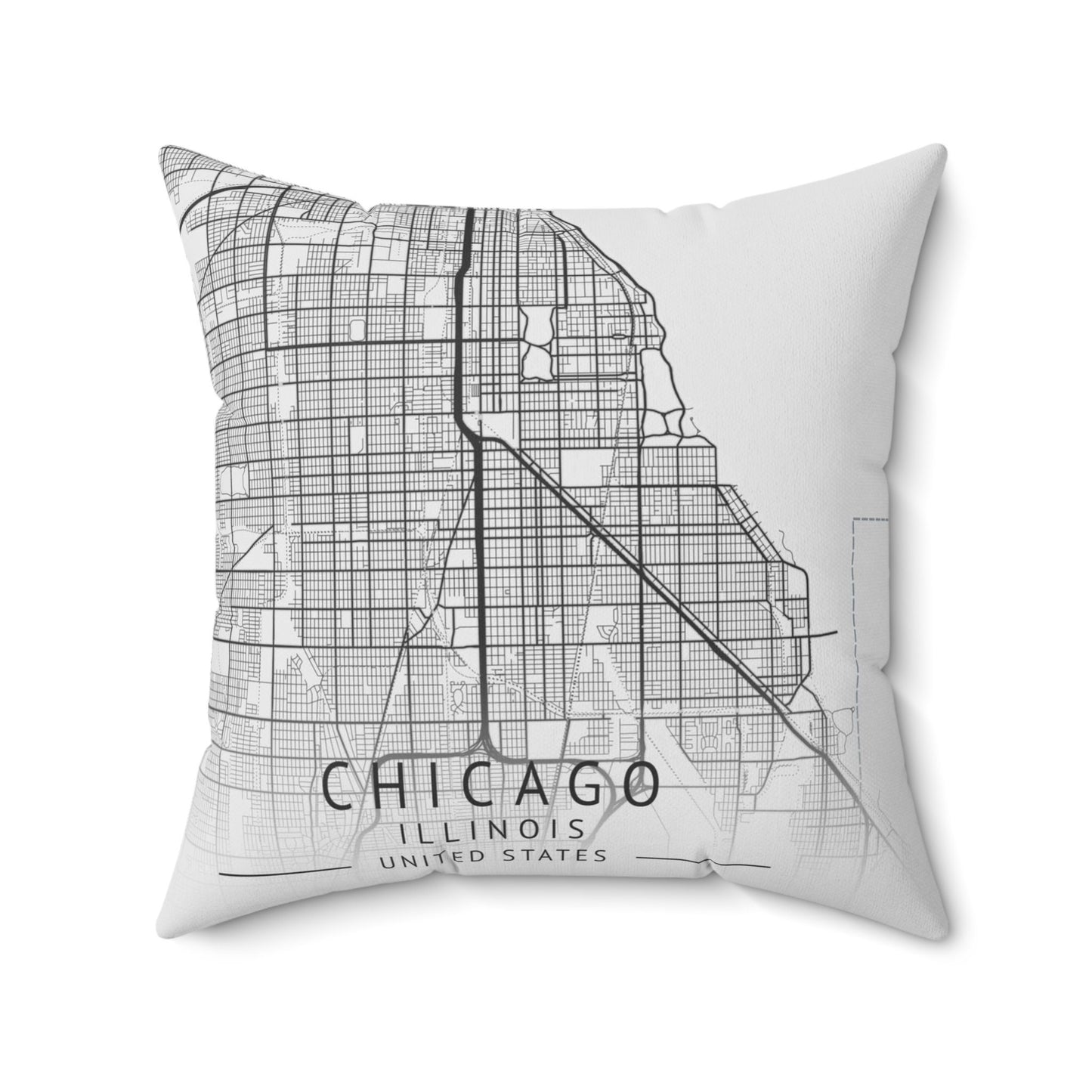 Elevate Your Room Décor with a Striking Large Chicago City Map Print on a plush Spun Polyester Square Pillow