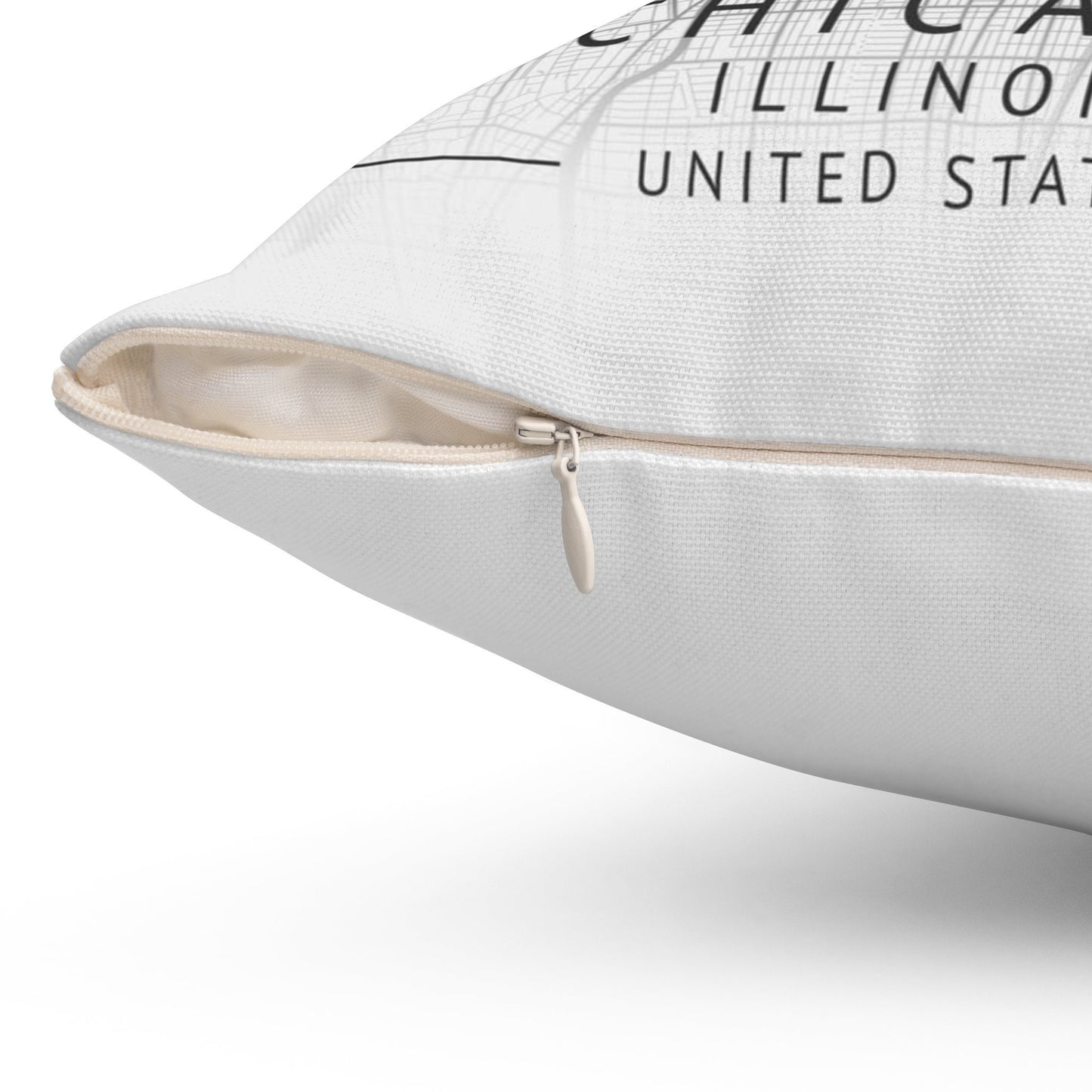 Elevate Your Room Décor with a Striking Large Chicago City Map Print on a plush Spun Polyester Square Pillow
