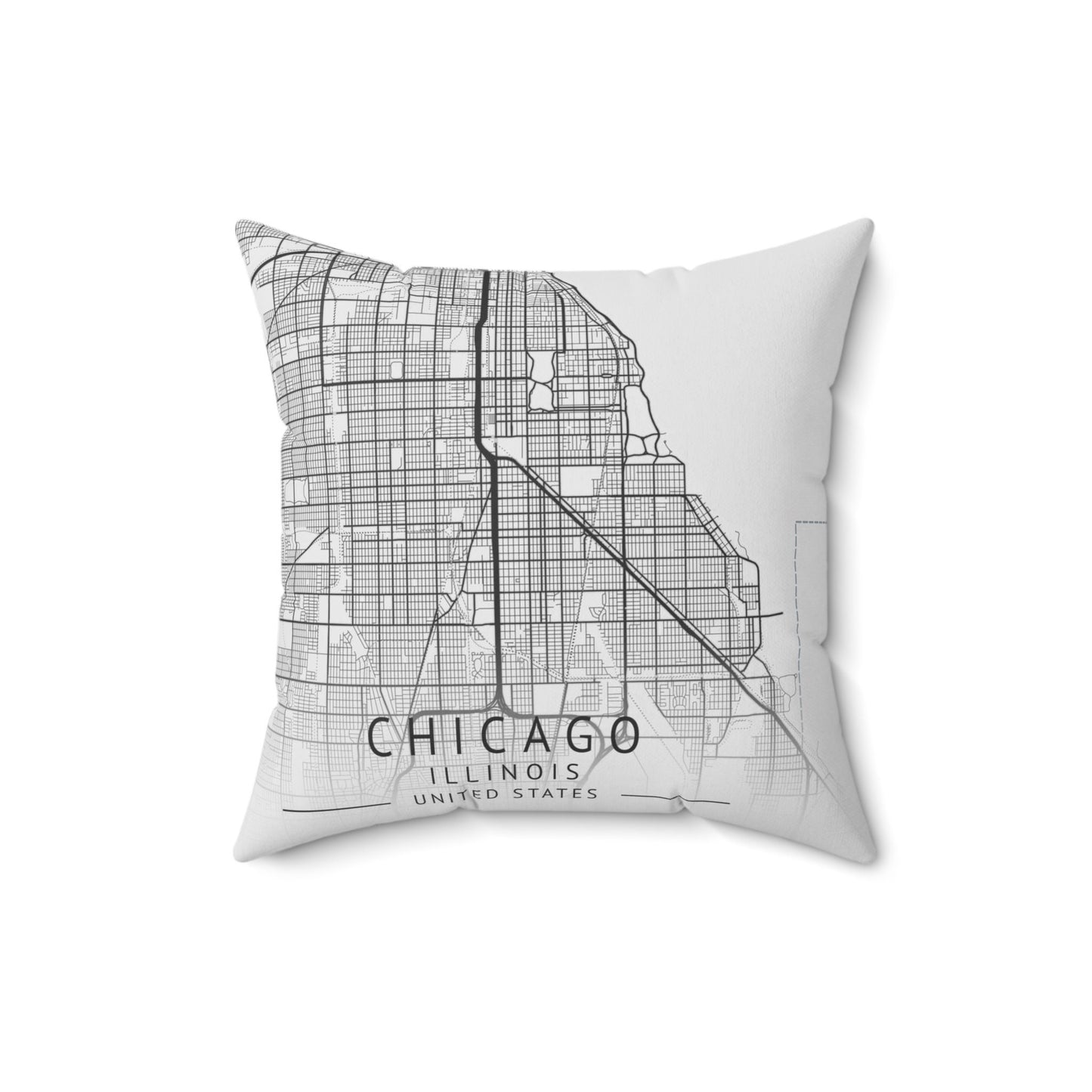 Elevate Your Room Décor with a Striking Large Chicago City Map Print on a plush Spun Polyester Square Pillow