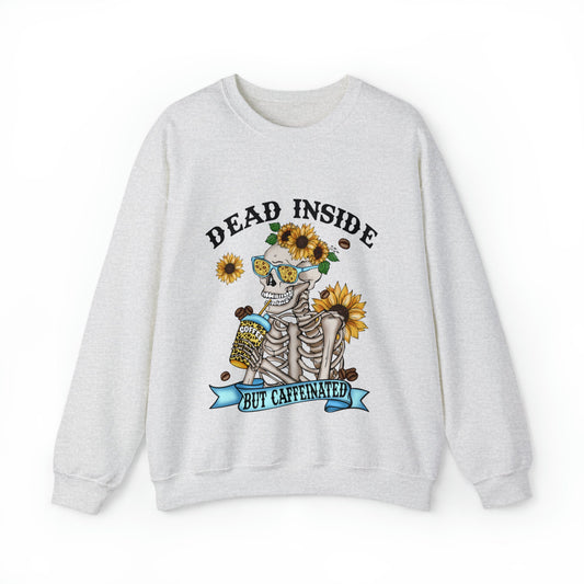 Dead Inside Shirt | Dead Inside But Caffeinated Crewneck Pullover | Holiday Gift Sweater | Funny Skeleton Shirt | Halloween Shirt