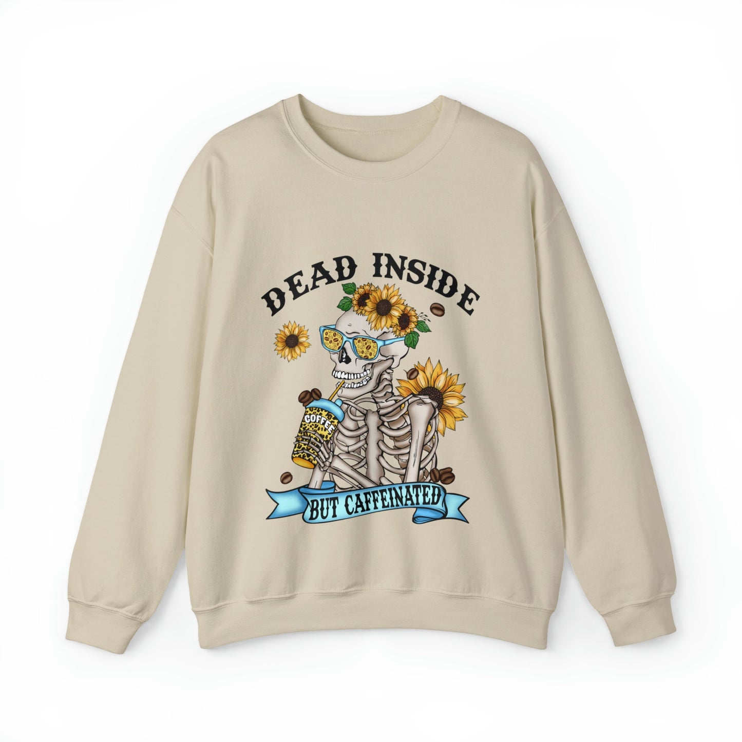 Dead Inside Shirt | Dead Inside But Caffeinated Crewneck Pullover | Holiday Gift Sweater | Funny Skeleton Shirt | Halloween Shirt