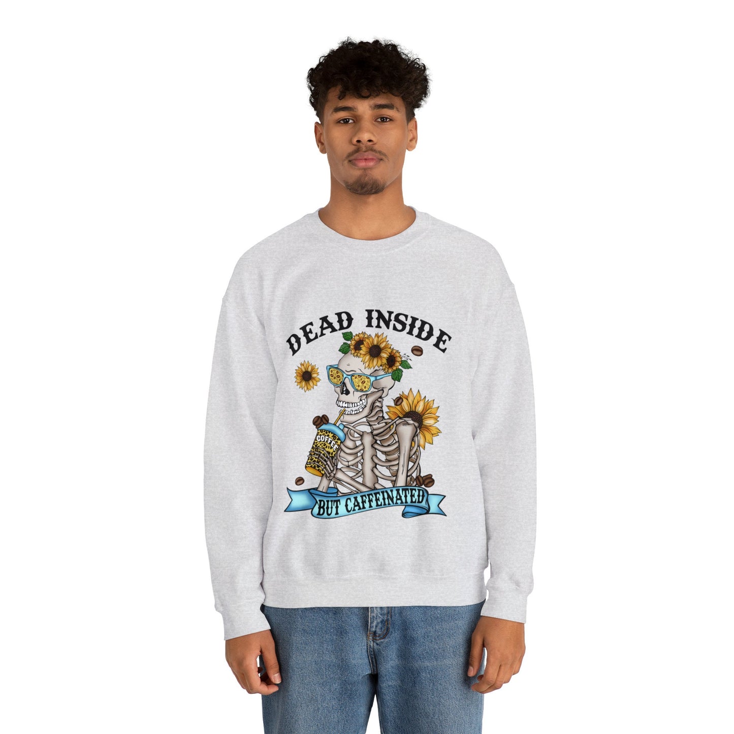 Dead Inside Shirt | Dead Inside But Caffeinated Crewneck Pullover | Holiday Gift Sweater | Funny Skeleton Shirt | Halloween Shirt